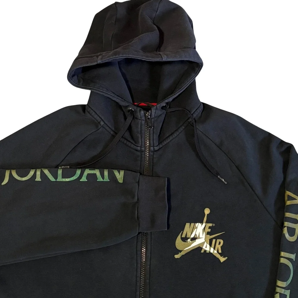 Jordan Full Zip Hoodie Mens Large Black Olive Green Nike Air Jumpman CK2223-011